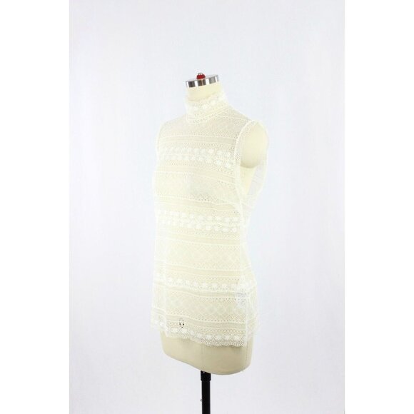 DOROTHEE SCHUMACHER White Sheer Lace High Neck Sleeveless Blouse Top, Size 3/L - Picture 4 of 13